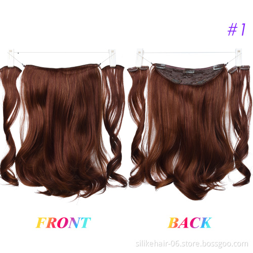 Natural Ombre Blonde Soft Long Clip in One Piece Hair Extension Wavy Invisible Wire Fish Line Hair Synthetic Hair Extensions